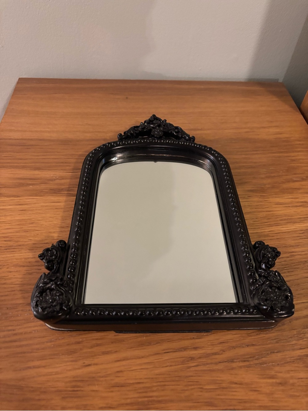 Ornate vintage style Black Decorative Vanity tabletop mirror with a resin frame